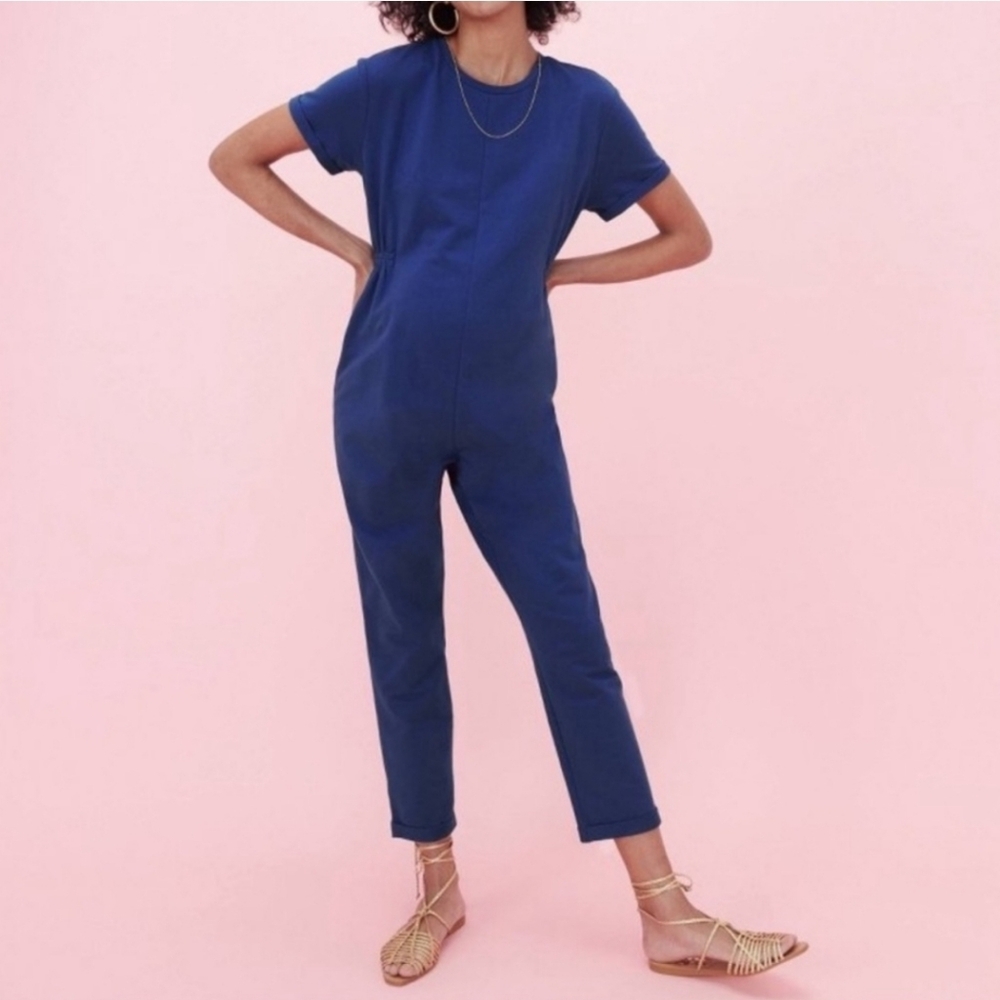 Hatch The Nines Womens Maternity Blue Cotton Jumpsuit Size XXL